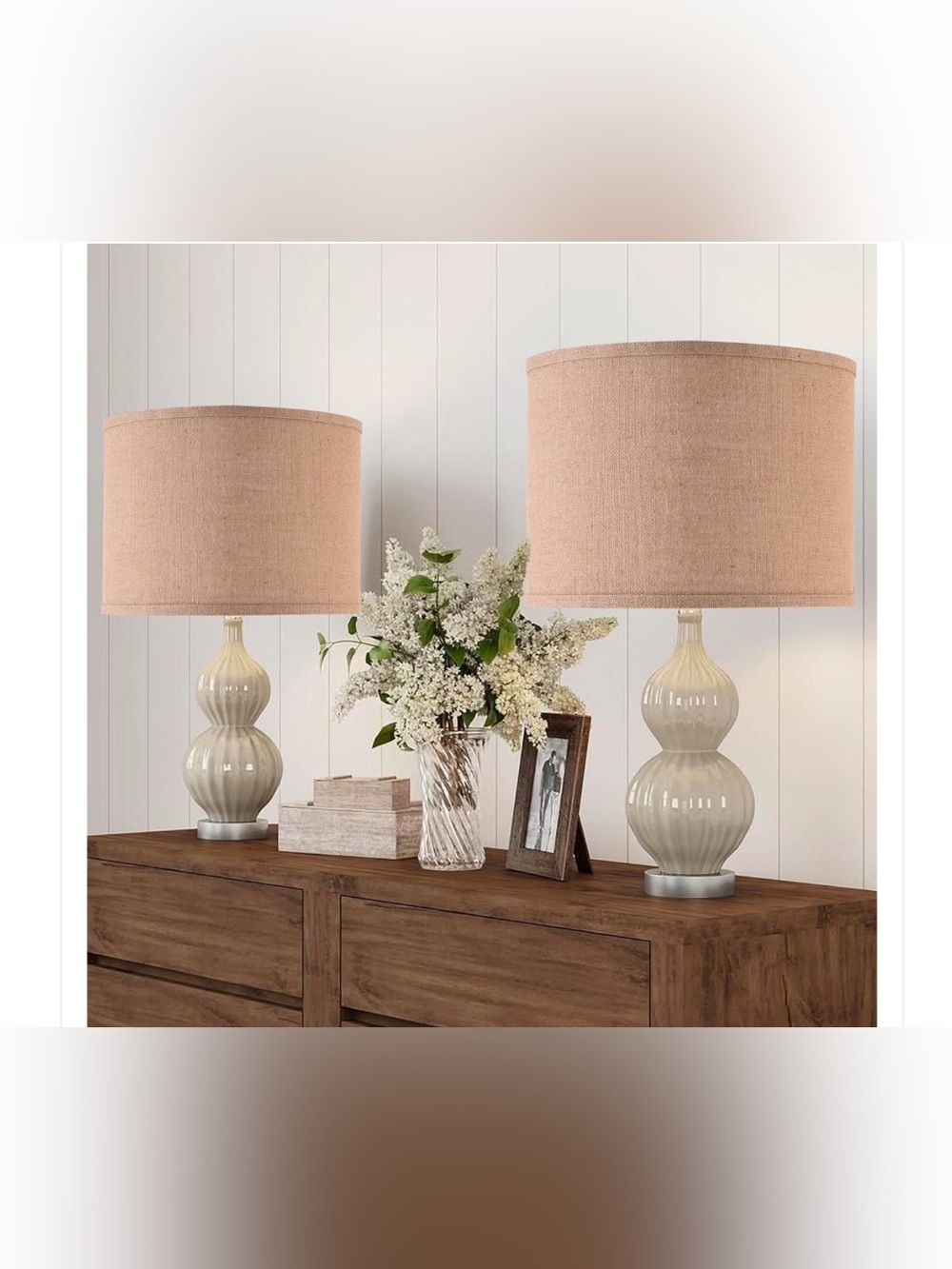Tan beige linen lampshades for table lamps 2 NEW